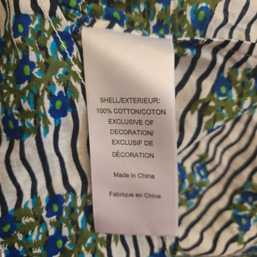 Tory Burch Evelina Floral Print Blouse Size 10 White Blue